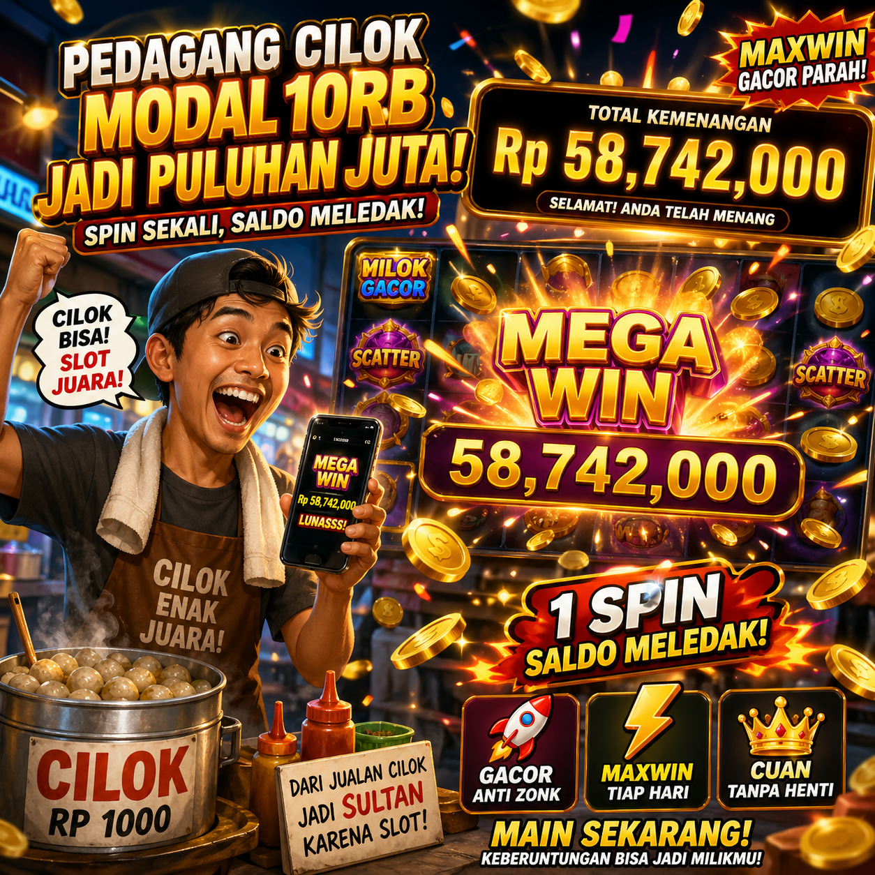 Kisah Pedagang Cilok Saldo Meledak Puluhan Juta Sekali Spin